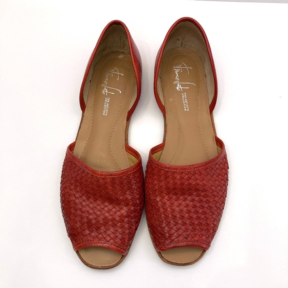 Franco Sarto Red Woven Leather Peep Toe Slip On D'Orsay Flat Sandals Womens 9